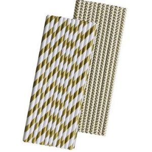 COPY - NWT 50 Gold Stripe and Chevron Paper Straws